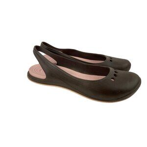 *Crocs Slingback Shoes Womens 11 Brown Pink Flat Clog Waterproof Outdoor Active